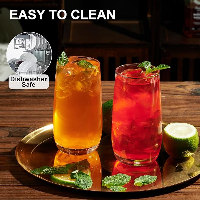 PARACITY Highball Glasses Set of 2, Drinking Glasses 12 Oz, Clear Glass Cups, Tall Tumbler Water Glasses, Glassware Set for Cocktail, Coffee, Mojitos | Clear drinking glassware for cocktails, coffee, mojitos and water, with a tall profile for home kitc...
