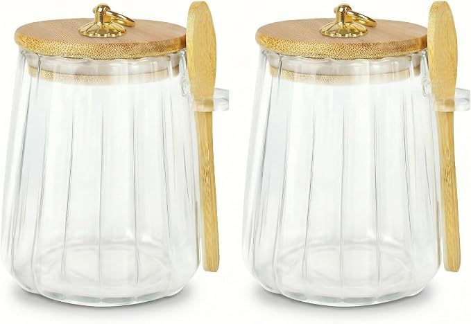 holoith 2 Pack Sugar Jar with Lid and Spoon,24oz Large Glass Spice Jars | Coffee Bar Decor Accessories Food Storage Containers Home Essentials