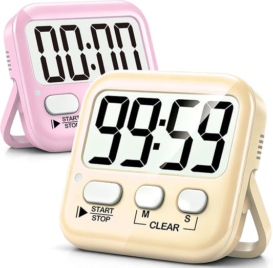 2 Pack Digital Timer for Kids Classroom Kitchen Timers for Cooking | w/ Battery, Easy to View, Alarm, Mute Mode, Count Down/Up, Magnetic, Kickstand, Hanging, Classroom Timer for Teacher Supplies