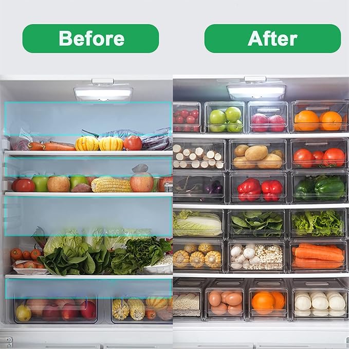 YekouMax Pantry Organization and Storage Bins, Refrigerator Organizer, Plastic Stackable Storage Bins with Drawers, Pull-Out Cabinet Containers for Fridge Kitchen Office (2 PACK, 11.81"x5.31"x 4.52")