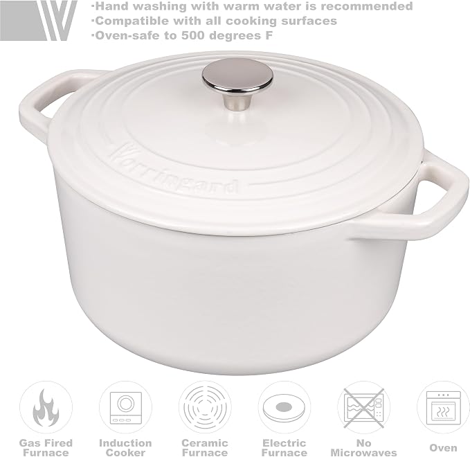 Enameled Cast Iron Dutch Oven Pot with Lid, for Bread Baking, Round Bread Oven- include Sourdough Bread Baking Supplies Set, 4.5QT, White
