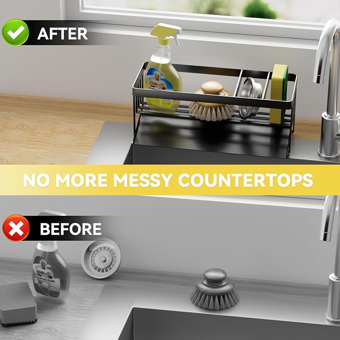 Kitchen Sink Caddy Organizer for Kitchen Countertop Organizers Black | 304 Stainless Steel, Removable Drip Tray, Home Decor Accessories