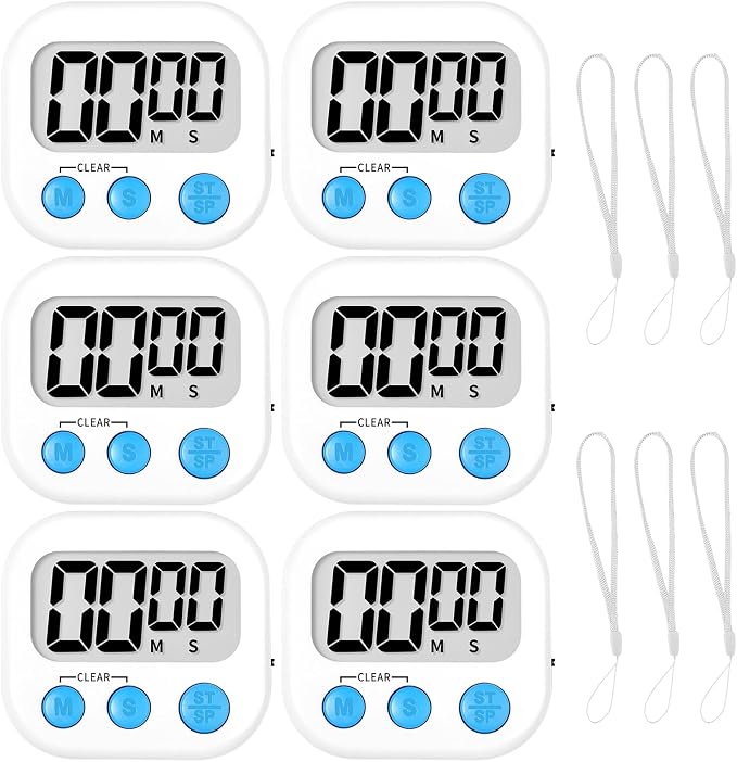 ZILLEEN Classroom Timer for Kids Teachers 6 Pack Digital Timers White | Strong Magnetic, Large Screen, Big Button, Teacher Classroom Must Haves Kitchen Timers for Cooking Egg Exercise Study