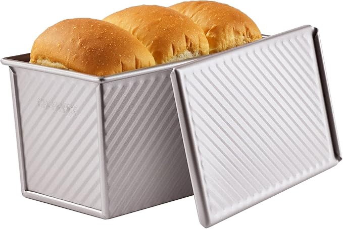 CHEFMADE Pullman Loaf Pan with Lid, 1Lb Dough Capacity Non-Stick Rectangle Corrugated Toast Box for Oven Baking 4" x 7.7"x 4.3"(Champagne Gold)