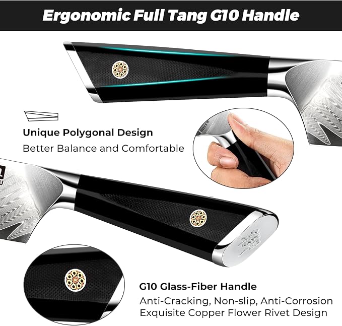 SHAN ZU 7-Piece Damascus Knife Set | Professional Kitchen Knife Sets for Chefs, Japanese 10Cr15MoV Super Steel Knife Block Set With G10 Handle , GYO Series