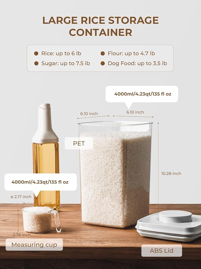Airtight Food Storage Containers, 4 Pack, 4.22 Qt, Pop-Top Lids | Four Matching Large Jars Keep Bulk Pantry Staples Visible, Organized and Easy to Access Without Small, Unused Container Sizes