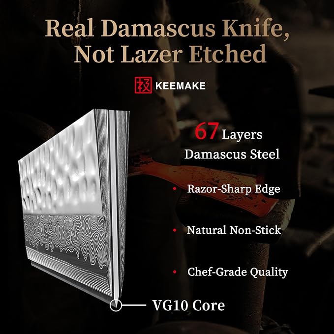 8" Damascus Chef Knife, VG10 Japanese Knife with Ash Sheath | Ultra Sharp 10° Edge Kiritsuke Kitchen Knife, 67 Layers Hand Forged Hammered Cooking Knife for Meat, Vegetable, Fruit, BBQ