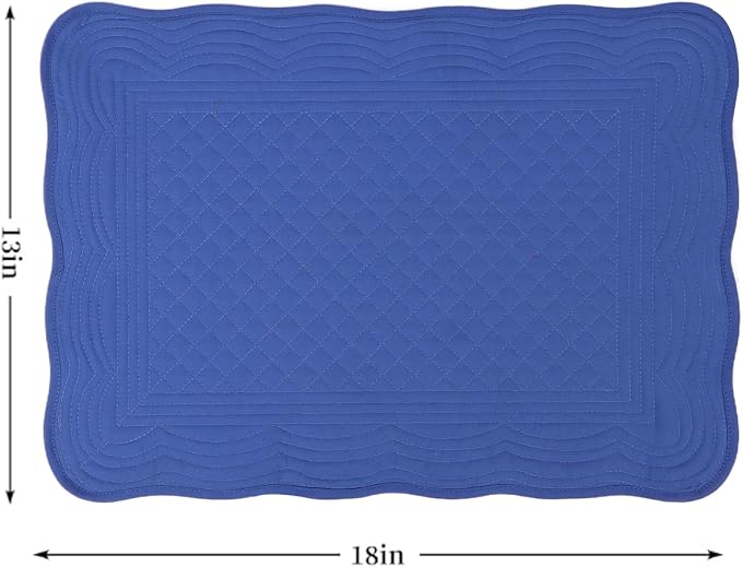 Quilted Placemats Set of 4 18"X13" Cotton Placemats Washable Cloth Table Mats for Kitchen Table (Dark Blue)