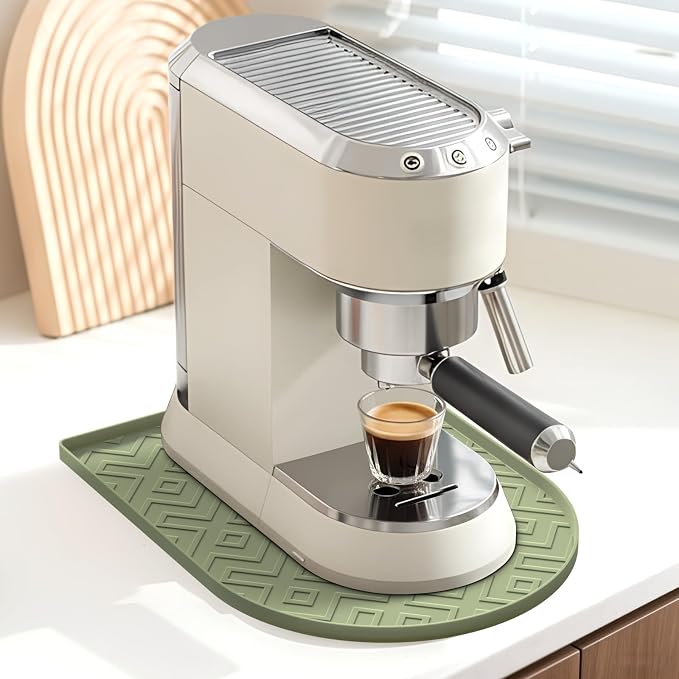 Silicone Coffee Mat,15.8"x 11.8"in Bar Mat for Countertop,Heat-Resistant,Non-Slip,Leak-Proof,Fit for Coffee Maker/Espresso Machine-Green