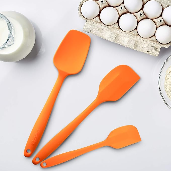 3-Piece Silicone Spatula Set, 600°F Heat Resistant, Orange | Stainless Steel Core, Silicone Rubber Spatulas for Nonstick Pans, Spatula, Spoonula and Mini Spatula for Cooking and Baking