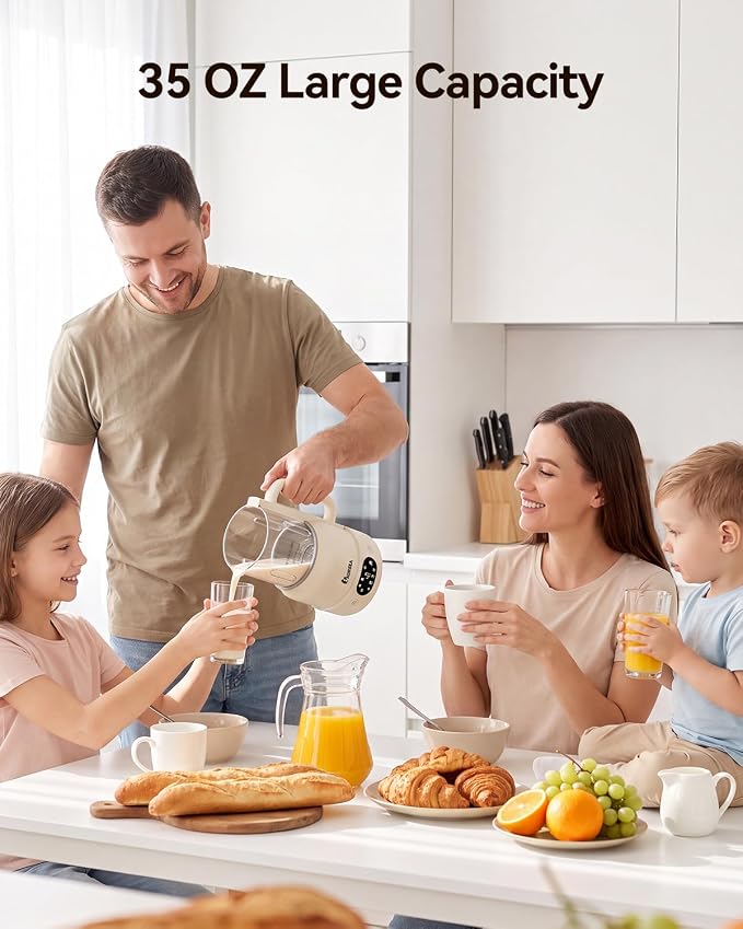IAGREEA 35oz Glass Nut Milk Maker Machine, 10 in 1 Noise Reducing Soy Maker | 12H Delay, 6H Keep Warm, BPA-Free, Self-Cleaning, Soundproof Cover, 8 Blades, Almond/Oat Milk/Juice, Suitable For 4-5 People