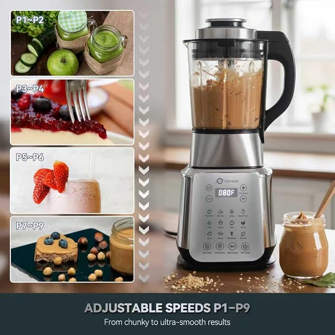 ASTRALSHIP 1500W Professional Glass Blender for Kitchen, Countertop High-Speed Smoothie Maker & Heating Nut Milk Machine - 14 Presets, 9 Speeds, BPA-Free Glass Jar for Hot Soups, Slushie