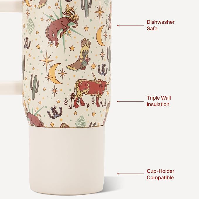 HydroJug Coffee Traveler 20oz Ceramic-Lined Mug with Handle, Rodeo