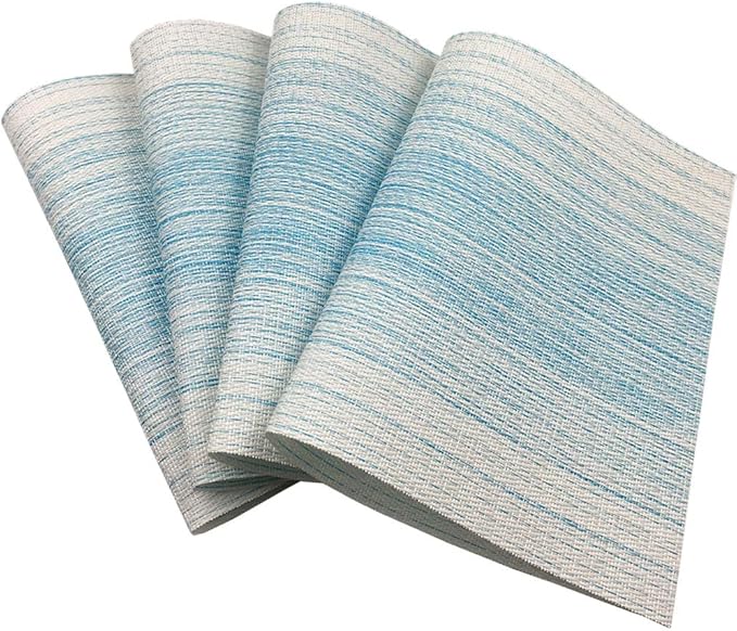 WAZAIGUR Placemats Set of 4, Woven Vinyl Table Placemats, Blue with White | Placemat, Blending Color Durable Washable Place Mats Indoor Outdoor Heat-Resistant Anti-Skid Kitchen Dining Table Mats