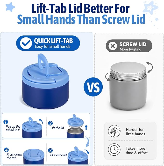 Bento Lunch Box Set for Kids with 8 oz Soup Thermo, Leakproof Hot Food Container with 4 Compartments, Insulated Food Jar for Toddler Daycare Boys Girls School - Blue