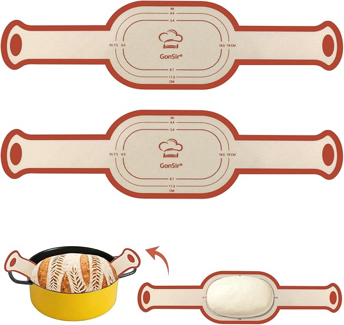 Silicone Bread Sling, 2Pcs Oval Silicone Baking Sling with Longer Handles, Non-Stick & Easy Clean Dutch Oven Baking Mat to Transfer SourDough Easily, Reusable Bread Mat Set （2PCS Red Oval）