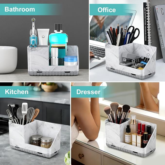 Toothbrush Holders for Bathroom Countertop Organizers (Grey Marble Grain) | Easy To Clean, Drainage, Non-Slip, Detachable Kids Electric Toothbrush Organizers for Bathroom Organizers and Storage
