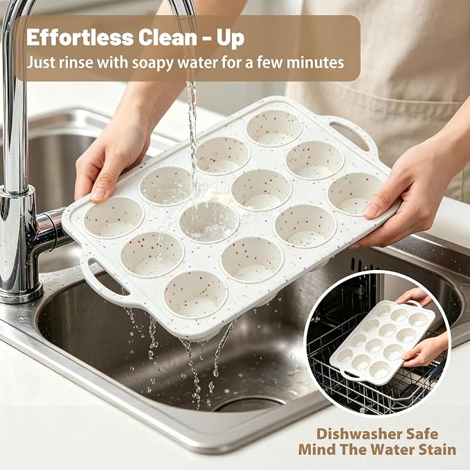 Silicone Mini Muffin Pan Set: 12 & 24 Small Cupcake Baking Pan with Frame | Easy Release - Complete Shaping Each Use Avoid Re-baking - BPA-free Muffin Trays Reinforced Frame for Oven Home Bakers Vnray