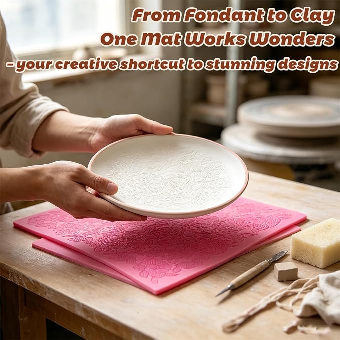 Silicone Cake Fondant Mat, Rose Impression Lace Mold | 16 x 12 Inch Texture Embosser Lace Mat for Cake Decoration, Buttercream, Candy, Soap, Chocolate, Mousse, Pottery, Clay