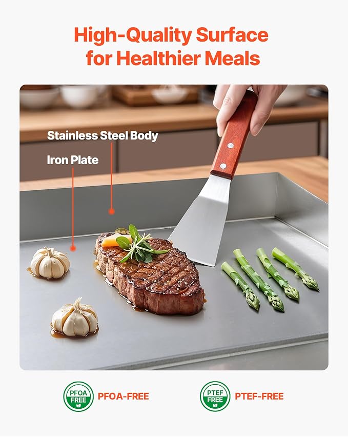 VEVOR Upgraded Commercial Electric Griddle, 2800W Stainless Steel Countertop Flat Top Grill, 26'' Griddle Grill with 2 Shovels and 2 Brushes, 122℉-572 ℉ Adjustable Temp, for Home Restaurant(No Plug)