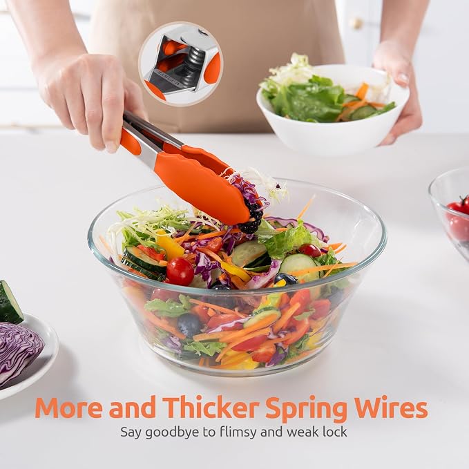 U-Taste Kitchen Tong for Cooking, 600ºF Heat-Resistant Tps, 7in/Orange | Small Mini Silicon Tongs for Serving Food, Short Salad Thong with Non Stick Rubber Tips & 18/8 Stainless Steel Handle