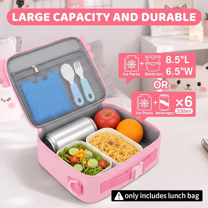 Insulated Axolotl Lunch Bag lonchera for Teen Girl Boy Kid Bento Box Reusable Large Capacity Portable Waterproof Leakproof with Name Tag to School Office Picnic Travel (1PCS Lunch Bag)