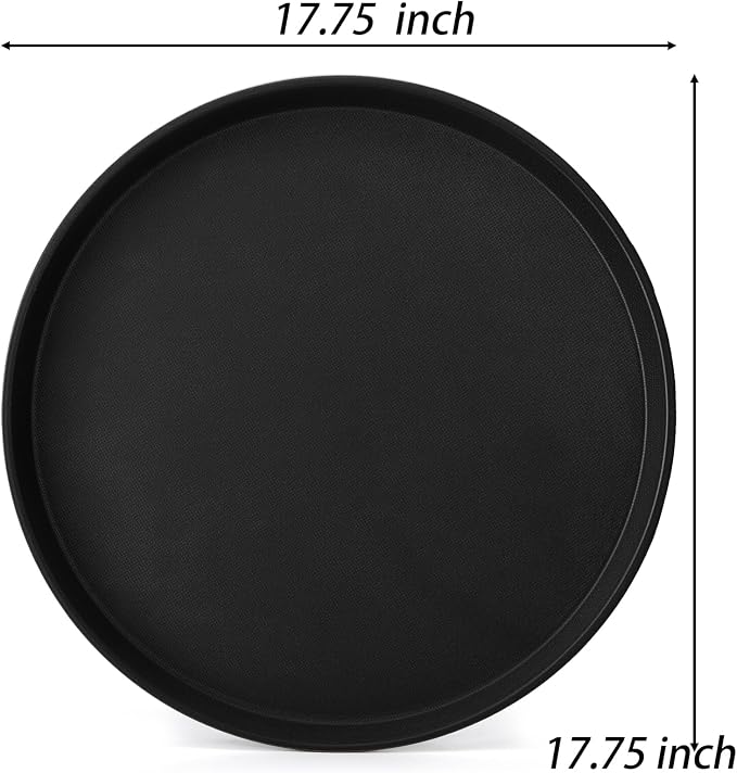 TOPZEA 3 Pack Large Restaurant Serving Tray, 18 Inch Plastic Black Round Server Tray, Non-Slip Rubber Lined Bar Drink Trays Cafeteria Buffet Food Service Trays for Coffee Table, Kitchen, Party