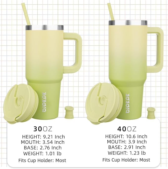 BJPKPK 30 oz Insulated Tumbler with Handle & Straw, Stainless Steel | Double Wall Vacuum Insulation, Leak Proof, BPA Free, Dishwasher Safe, Cupholder Friendly, Travel & Outdoor, Lime