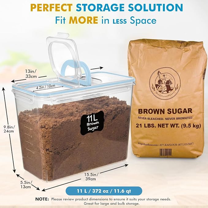 Shazo 2 PC (11L | 372 oz) Flour Sugar Storage Containers with Spout Lid & Easy Carry Handle - BPA Free Extra Large Airtight Food Storage Containers with Lids - Rice Canisters Sets for Kitchen & Pantry