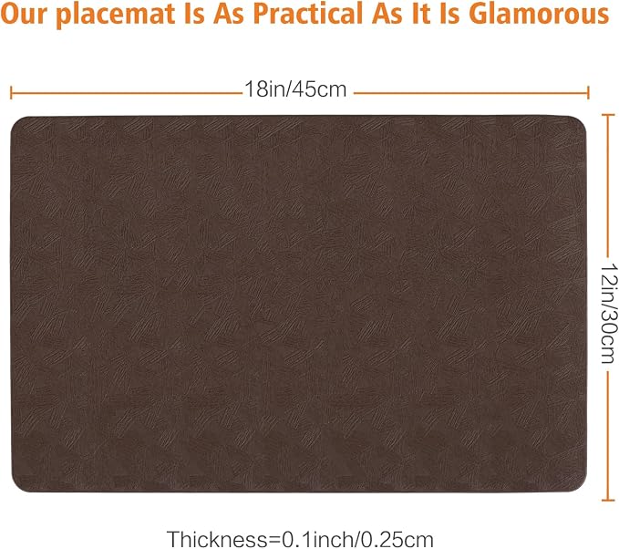 Brown Vinyl Placemats Set of 4 Waterproof Wipeable Table Mats | Heat Resistant Easy Clean Place Mats Faux Leather Table Mats Washable PVC Table Placemats for Dining Table
