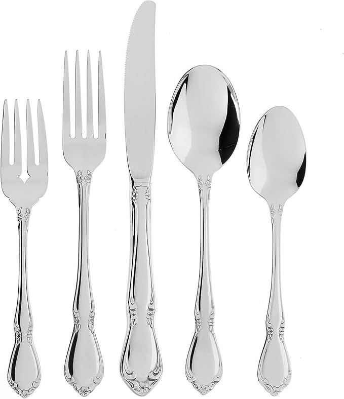 Oneida Chateau 5-Piece 18/10 Silverware Set for 1, Flatware | mirror finish, dishwasher safe | includes knives, forks, and spoons | cutlery set for kitchen and dining