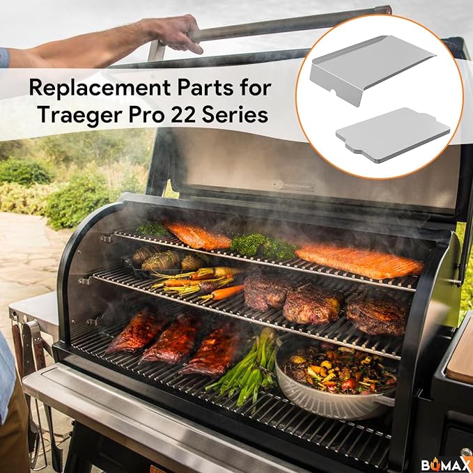 BQMAX Drip Pan Heat Baffle with 6 Pack Drip Tray Liners Replacement Parts for Traeger Pro 22 Series Pellet Smoker Grills, Lil Tex Elite 22, Lil Tex, Lil Tex Elite, Traeger BAC012, BCA070, BAC507
