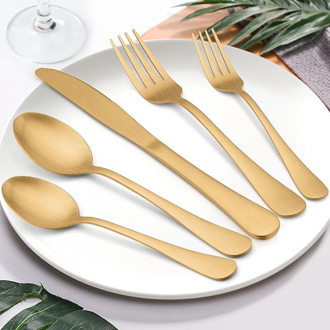 LIANYU 30 Piece Gold Silverware Set, Stainless Steel Gold Cutlery Set for 6 | Fancy Kitchen Utensil Flatware, Home Restaurant Party Tableware, Satin Finish, Dishwasher Safe