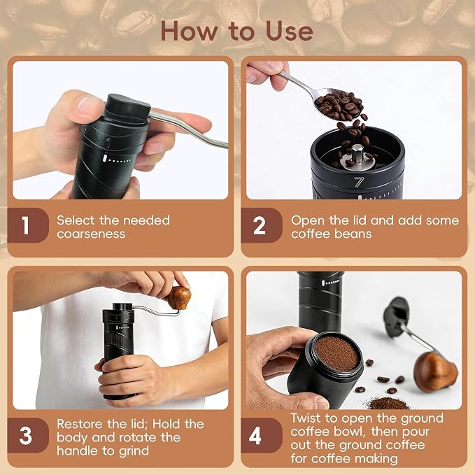 Manual Coffee Grinder Hand Crank Coffee Bean Grinder Mill for Espresso | CNC Stainless Steel Conical Burr, 8 Adjustable Coarseness Settings, for Home or Travel Moka Beans French Press Pour Over Drip