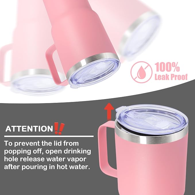 20 oz Tumbler with Handle Coffee Tumblers with Lid Travel Mug Pink 1P | 20oz Tumblers with Handle Double-Wall Insulated Vacuum Coffee Mugs Stainless Steel Tumbler with Handles&Lid Pink 1P