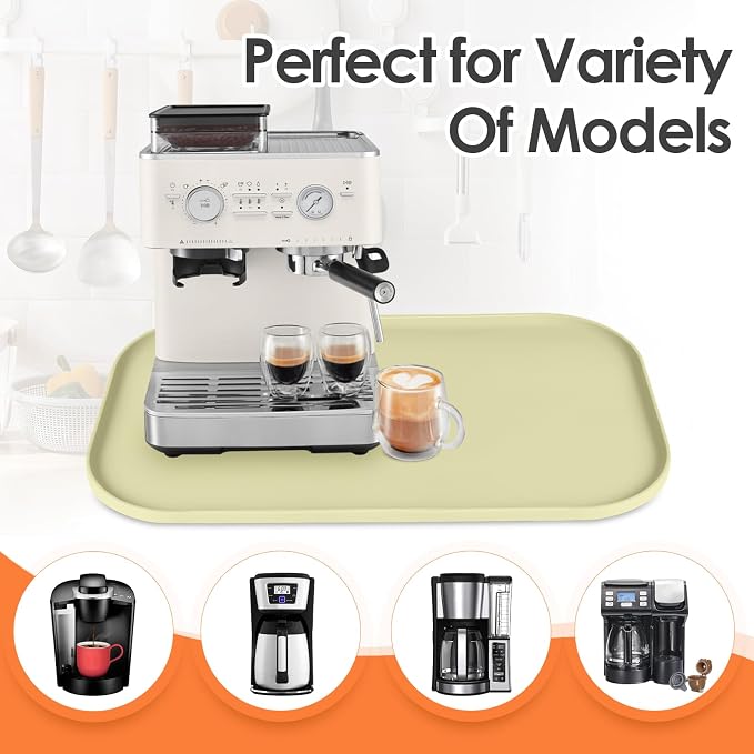 Silicone Coffee Maker Mat with Lip for Countertops, 24'' x 16'', Sage Green | Multi leak-proof coffee tray for countertop, non-slip silicone mat fits most coffee makers & espresso machines, wipe-clean