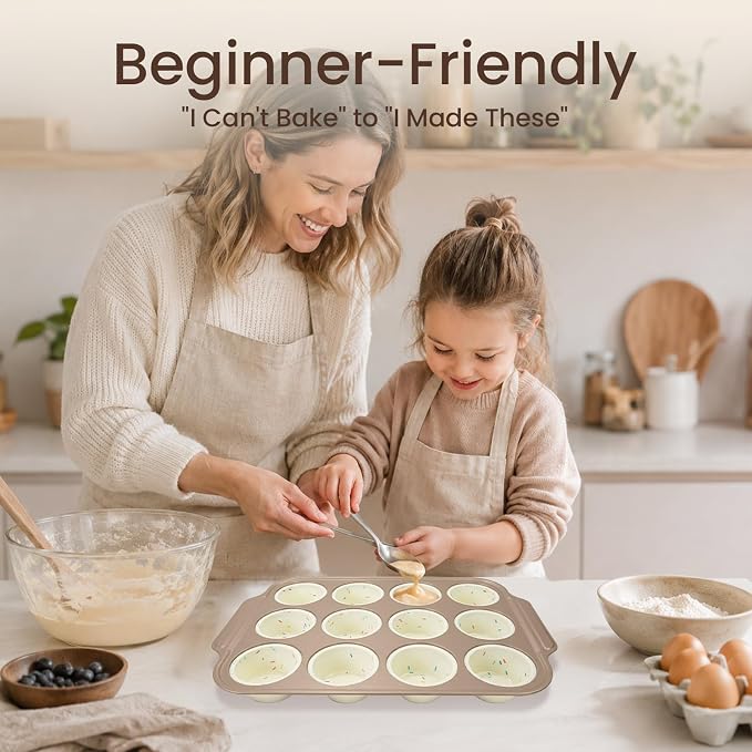 Silicone Muffin Pans for Baking with Metal Frame, 12-Cup Silicone Cupcake Pan, Egg Bite Silicone Mold, Nonstick, BPA Free, Oven & Dishwasher Safe