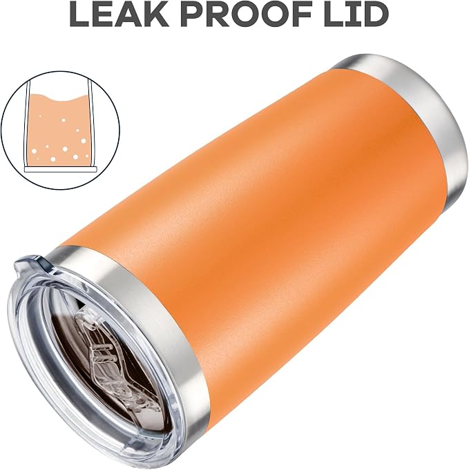 20 oz Tumbler with Lid Stainless Steel Insulated Tumblers Bulk Cups Mug | Double Wall Vacuum, Powder Coated, Keep Drinks Cold and Hot, Waterproof Lid, Fit of Car Cup Holders, Orange, 8 Pack