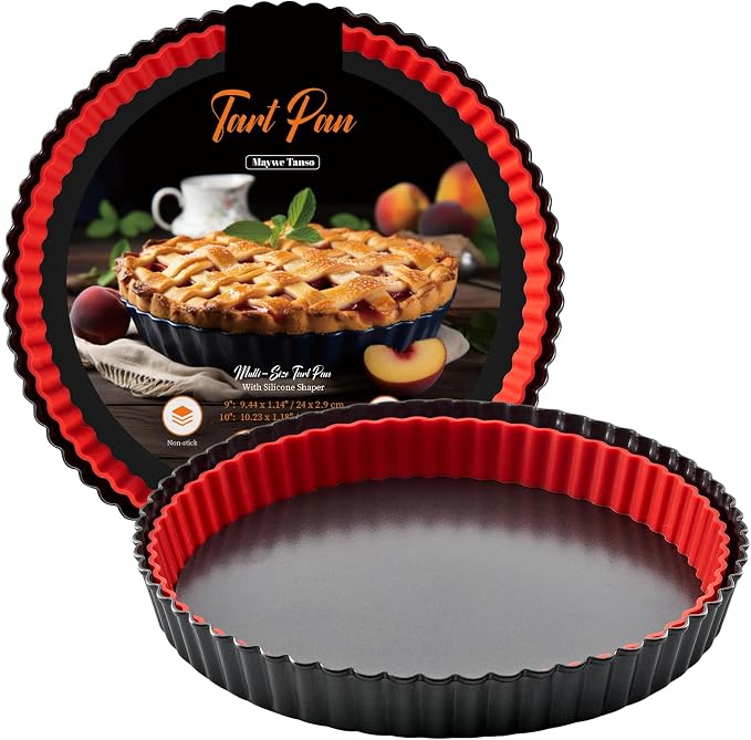 Tart Pan 10 Inch Removable Bottom,with Crust Shaper Ring, Non-stick | Carbon Steel Round Deep Fluted Pie Pan,Tart Molds,Quiche Pan,Pie Mold,Quiche Baking Dish Tart Pans For Baking Party Festival