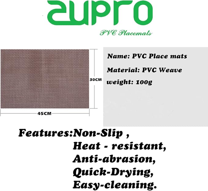 Zupro Pink Placemats Set of 4 Woven PVC 18"x12" for Indoor Outdoor Usage | Washable Heat-Resistant Non Slip Table Mats PVC Vinyl Kitchen Dining Patio Table Place Mats for Holidays Dinner Parties BBQs
