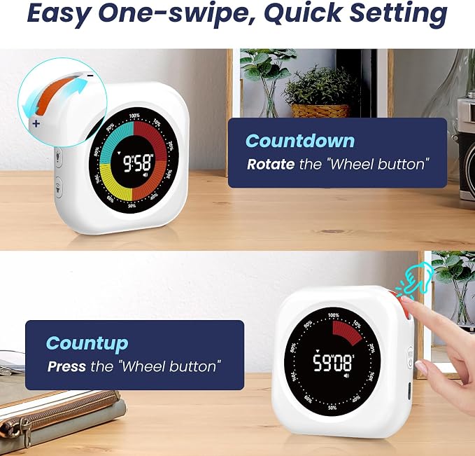 PERSUPER Visual Timer for Kids, Rechargeable 10-Hour Countdown/Up Timer | with 3 Volume Levels, 3 Brightness Display, and Magnetic, Homeschool Study Tool, Large Digital Timers for Classroom, Kitchen
