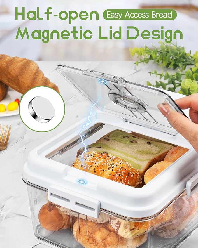 Dynta Large Bread Box for Kitchen Countertop 11.4 x 7.5 x 6.7 Inch Airtight Bread Storage Container Time Recording Bread Keeper with Lid for Toast, Loaf and Cookies