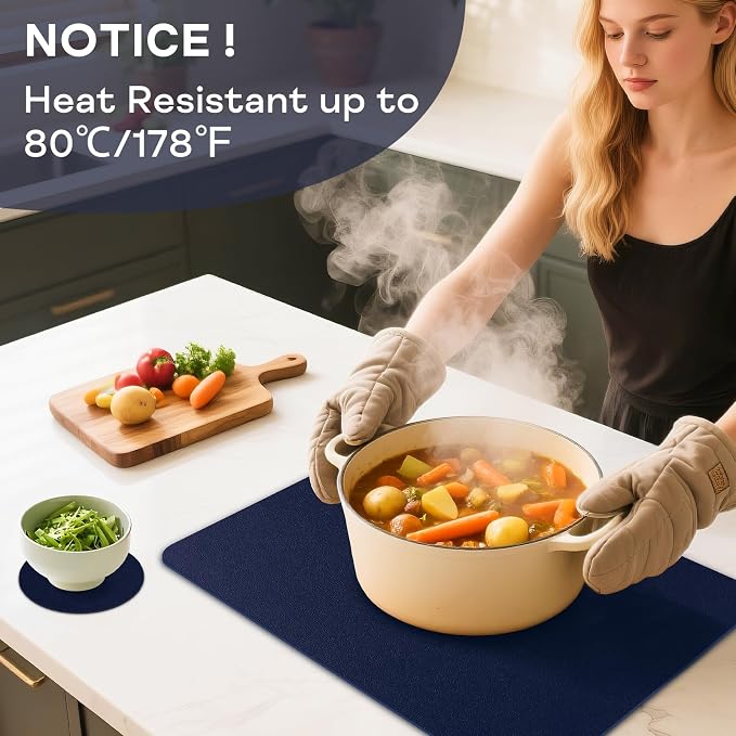 Faux Leather Placemats Set of 6 Waterproof Table Mats with Coaster | 17×12 In Heat Resistant Place Mats Set of 6 Wipebale & Washable Table Placemats for Kitchen Dining Indoor & Outdoor NavyBlue