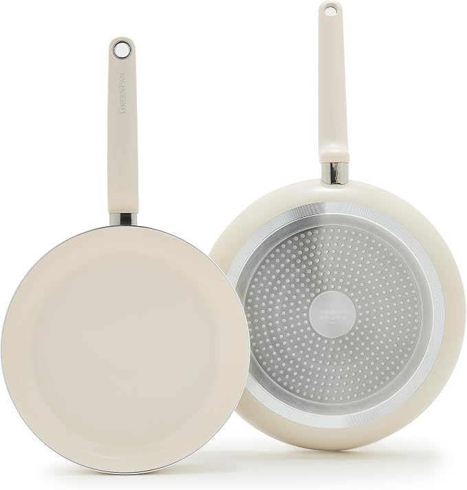 GreenPan Rio Advanced 10" and 12" Frying Pan Skillet Set, Ceramic Nonstick PFAS-Free Pans, Induction Ready, Dishwasher and Oven Safe, Cream White