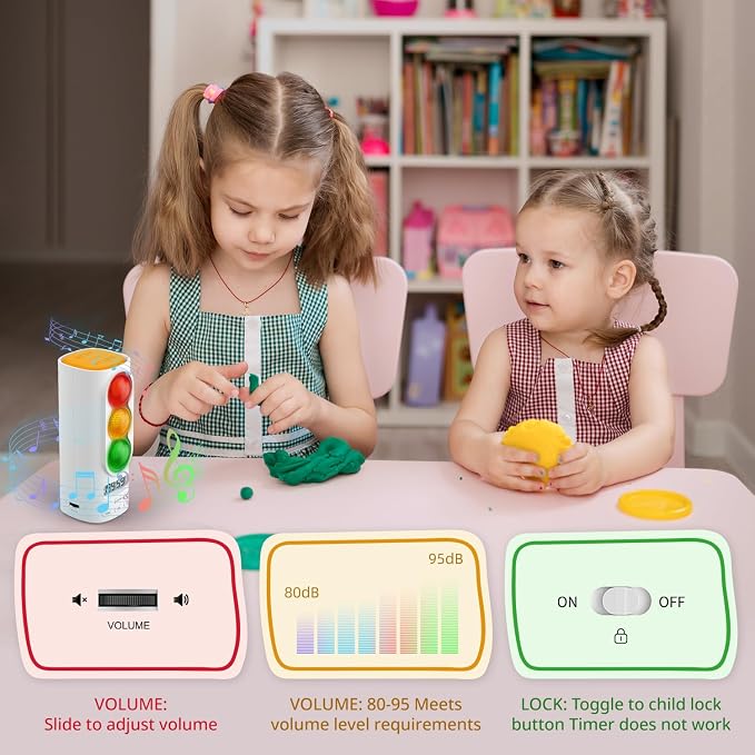 Traffic Light Timer, Custom Countdown, ADHD Tool, Volume & 4 Rings | visual meeting Classroom Desk Kitchen Type C Included Back to School