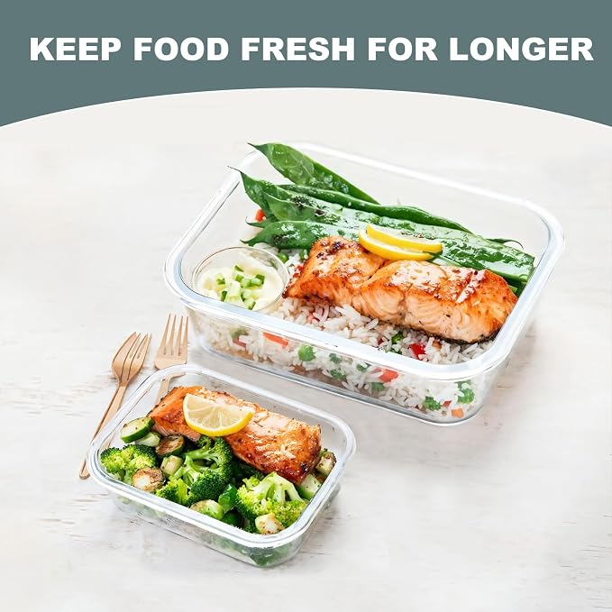 10 Pack Glass Food Storage Containers with Lids, Green | Meal Prep Containers Set, Airtight Glass Lunch Boxes, BPA-Free, Freezer, Oven, and Microwave Safe