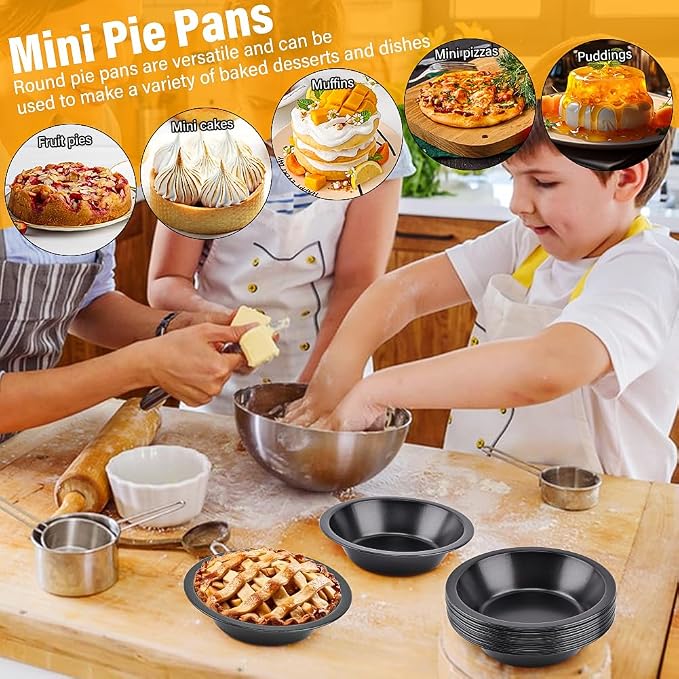 Bibabala 12pcs 5inch Desserts Black Tarts For Baking Round Tin, Mini Pie Pan Carbon Steel(Black)