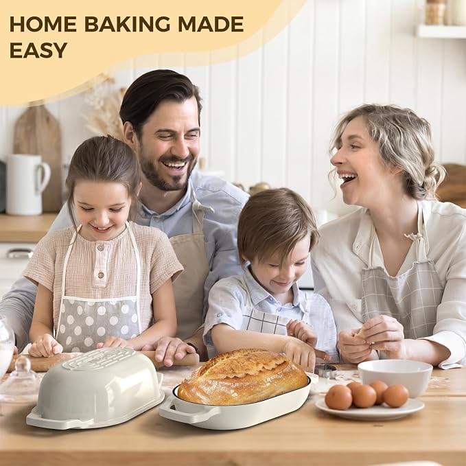 Wildone Enameled Cast Iron Dutch Oven Pot with Lid, Oval Bread Oven | Loaf Cast Iron Bread Pan for Homemade Bread Baking, Meatloaf Pan with Lid, 5.5QT, Cream White