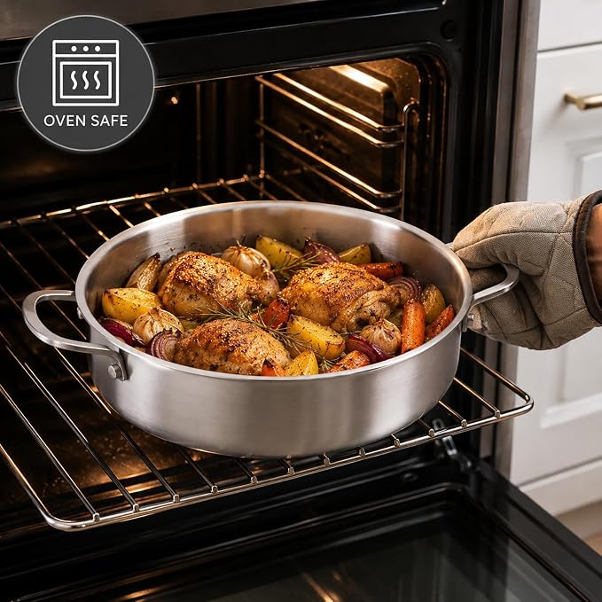 Titanium Hammered Pro Pan, 5QT Saute Pan with Lid, 12 Inch Deep Frying Pan for Cooking, Non-Toxic Skillet, Dishwasher&Oven Safe, Works on All Stoves,5QT