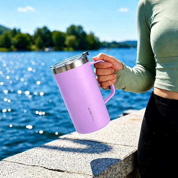 NESTALLY Cozy 20oz Insulated Coffee Mug with Handle & Lid, Blush Pink | Stainless Steel Double Wall Vacuum Travel Mug for Hot & Cold Drinks, Reusable Coffee Tumbler, Non-Slip Base, BPA-Free